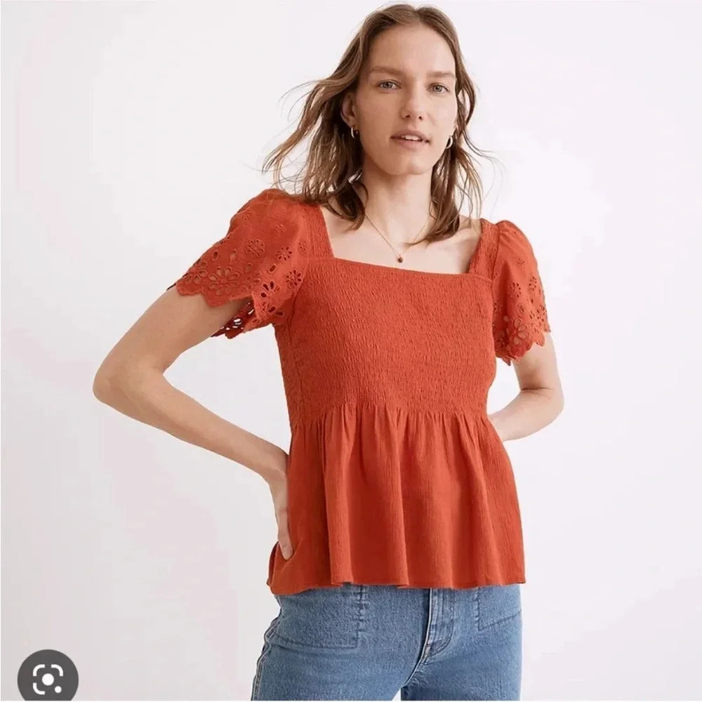 Madewell Lucie Smocked Eyelet Top